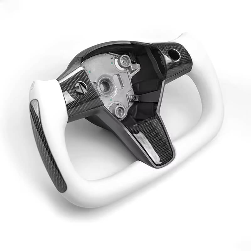 Tesla 3/Y/S/X - Yoke - Hvid Nappa Læder / Carbon Detaljer - 2018-2024