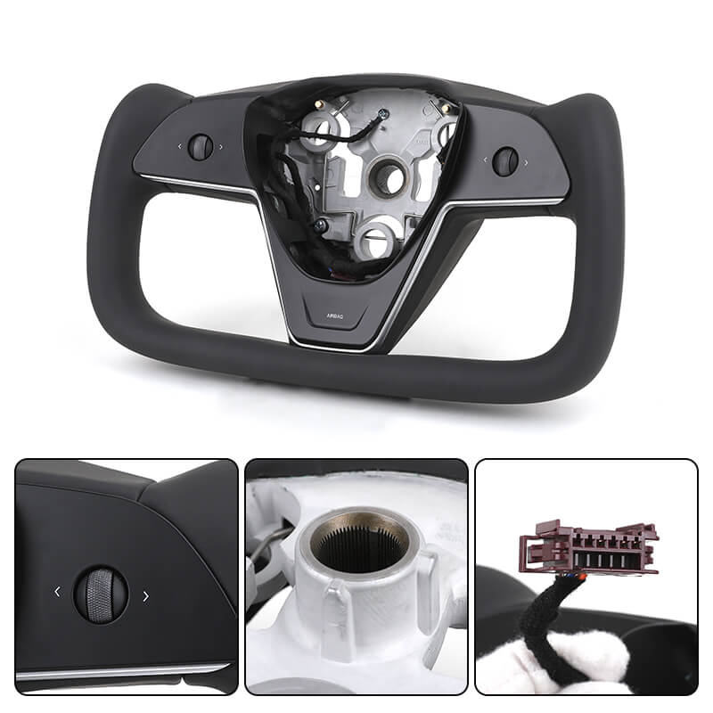 Tesla 3/Y/S/X - Yoke - Sort Nappa Læder - 2018-2024