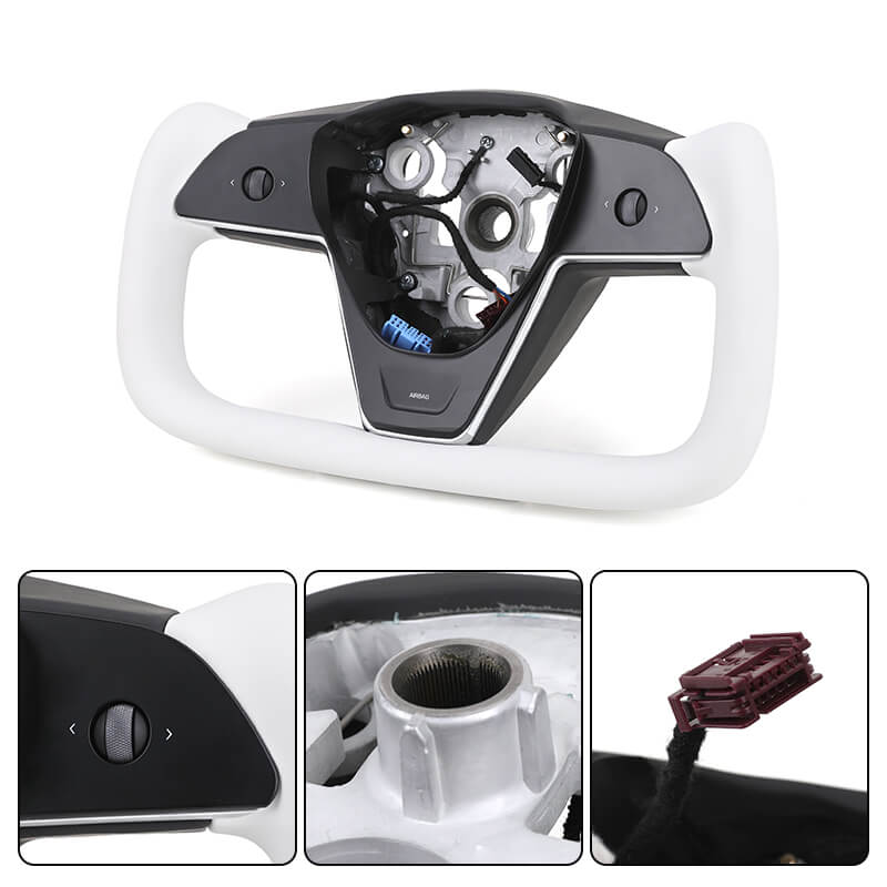 Tesla 3/Y/S/X - Yoke - Hvid Nappa Læder - 2018-2024