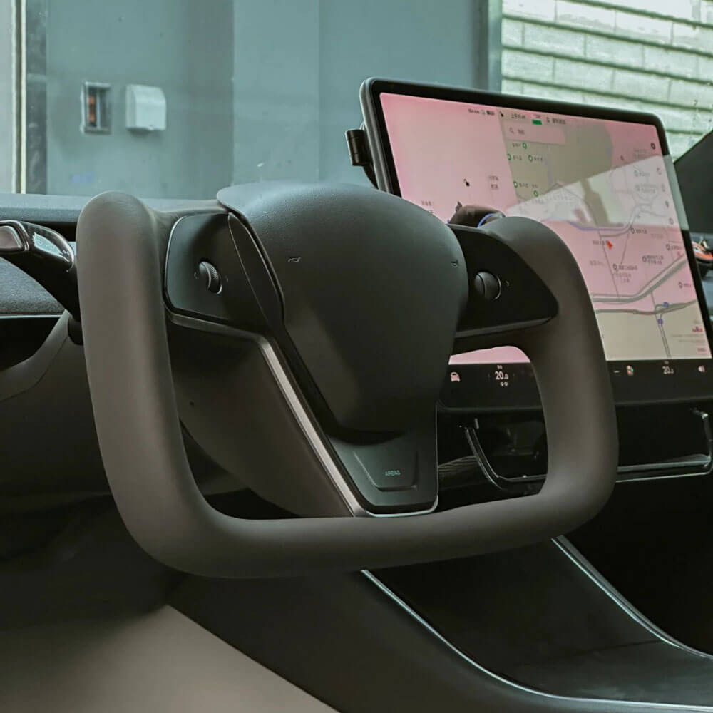 Tesla 3/Y/S/X - Yoke - Sort Nappa Læder - 2018-2024